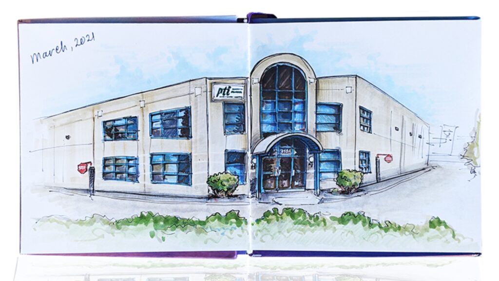 color pencil sketch of an office building